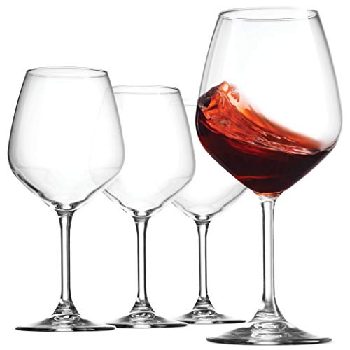 Bormioli Rocco 18oz Red Wine Glasses, Crystal Clear Star Glass, Laser Cut Rim For Wine Tasting, Elegant Party Drinking Glassware, Restaurant Quality (Set of 4)