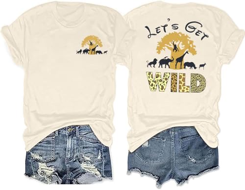 Lets Get Wild Shirts Women Animal Kingdom Shirt Family Safari Trip Tshirts Cute Zoo World Short Sleeve Tee Apricot
