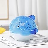 HICIVI Hand Blown Glass Blue Puffer Fish Statue - Crystal Tropical Fish Sculpture Home Decor Christmas Birthday Gift