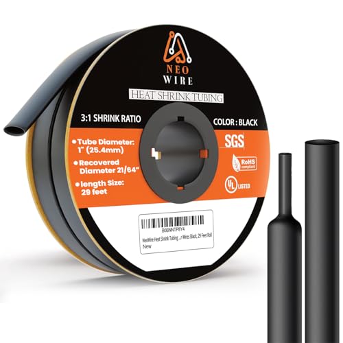 NeoWire Heat Shrink Tubing 1" (25.4mm), 3:1 Ratio Shrink Tube Industrial and Marine Grade, Dual Wall Adhesive Lined Wire Shrink Wrap Tubing, 29 Feet Roll
