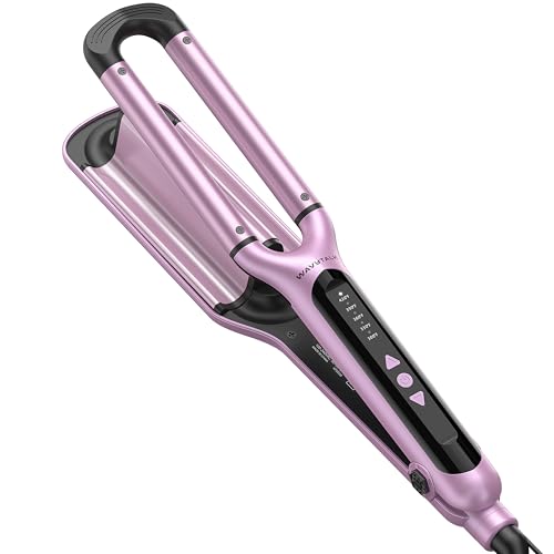 Wavytalk Curling Iron Beachy Waver, Hair Crimpers with 3 Barrel, Ceramic Curling Wand Adjustable Temperature Easy Waves, Dual Voltage, Pink