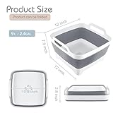 2.4 Gal(9L) Collapsible Dish Basin with Drain Plug, Space Saving Outdoor Multiuse Foldable Sink Tub, Dishpan, Kitchen Storage Tray for Camping, Vegetable Washing, RV (Gray)