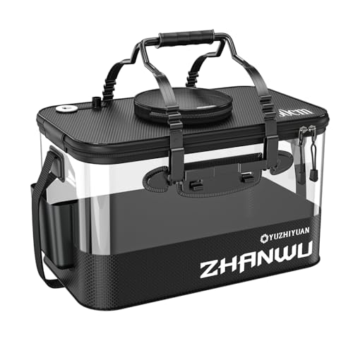 Fishing Bucket Foldable, Live Bait Bucket 6GAL with Breathable Skylight & Aeration Hole, Multi-Functional Live Fish Container for Fishing, Camping, Moving, Thickened EVA & Comfortable Handle