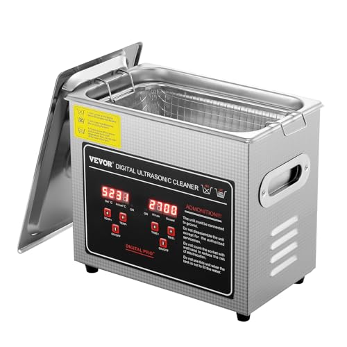VEVOR Ultrasonic Cleaning Machine with Digital Timer & Heater, Professional Jewelry Cleaner, Stainless Steel Heated Cleaning Machine for Glasses Watch Rings Small Parts Circuit Board (3L)