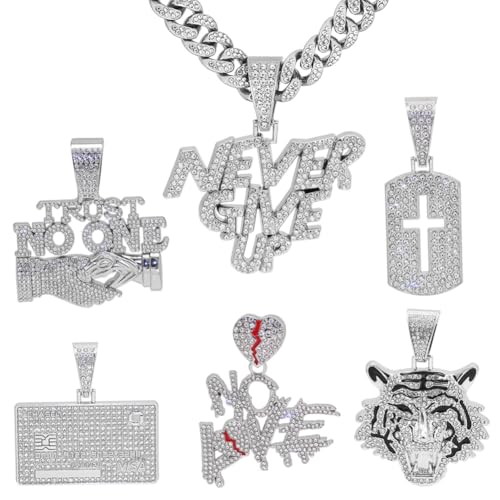 GuoShuang Silver Cuban Link Chain for Men with Pendant,miami Ice Out Diamond Cuban Link Tiger Cross Never Give UP Cridit Card VISA Necklace Hip Hop Jewelry men necklace