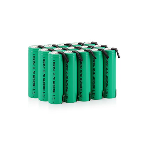 Tenergy AA 1.2V NiMH 2000mAh Flat Top Rechargeable AA Batteries with Tabs, 20 Pack