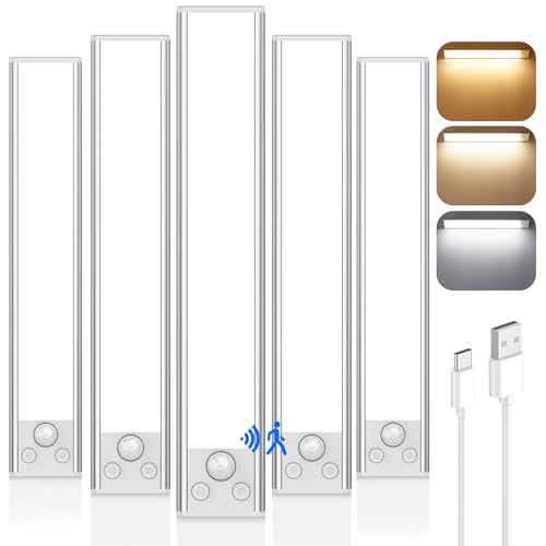 VerRon 5 Pack Under Cabinet Lighting Wireless, Battery Operated Motion Sensor Light Indoor with 3 Color Temps 68 LED, Upgraded 2200mAh Rechargeable Under Cabinet Lights Closet Lights for Kitchen, 10in