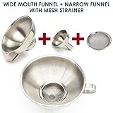 KEISSCO Stainless Steel 4-Piece Funnel and Strainer Set - Canning Funnel Kitchen Funnel Mason Jar Funnel for Transferring oils, Liquid, Fluid, Dry Ingredients & Powder, Wide & Narrow Mouth with Filter