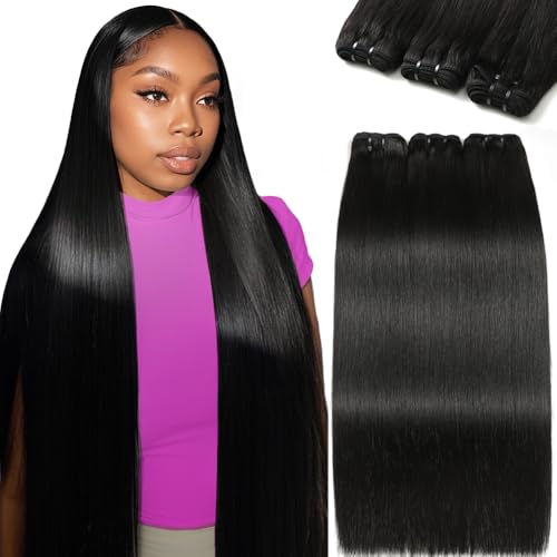 FMIDKOU 12A Human Hair Bundles 20 22 24 Inch Straight Human Hair 100% Unprocessed Brazilian Hair 3 Bundles Quick Weave Natural Black