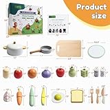 Wooden Food Set for Kids with Cookbook Magical Recipes, Wood Velcro Cutting Fruit and Vegetables Toy for Toddlers, Cooking Pretend Play, Kitchen Accessories, Early Education Toys