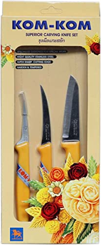 Kom Kom Fruit and Vegetable Carving Knives Set C, Yellow, 11 x 1 x 5 inches