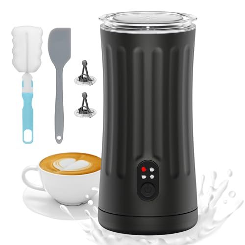 Electric Milk Frother, 4-in-1 Milk Steamer and Frother, 8.1oz/240ml Automatic Warm and Cold Foam Maker, Auto Shut-Off Frother for Coffee, Latte, Cappuccino, Macchiato(Black)