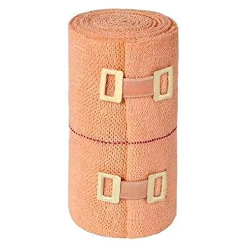 Elastic Bandage with Clips, Crepe Bandage for Ankle, Hand, Elbow and Knee Reusable Pack of 4 (Brown, 10 cm)