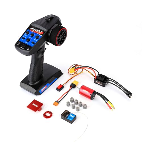 RCAWD 4 Channel RC Transmitter Receiver & 2840 Brushless Motor 4000KV & 35A ESC & 40CrMo Pinion Gear Set & Motor Mount & Adapter Cable RC Controller for Losi NASCAR & ARRMA Typhon Granite Mojave Grom