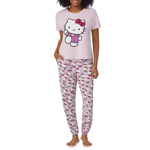 Richard Leeds International Womens Pajama Sets Sanrio Hello Kitty Soft Stretch 2 Piece Jogger Lounge Sets for Women, Small, Pink Hello Kitty