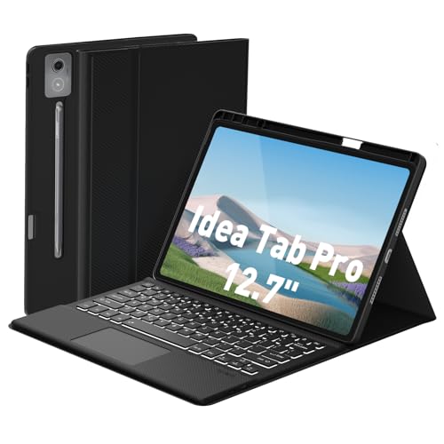 Keyboard Case Touch for Lenovo Idea Tab Pro 12.7" 2025, Bluetooth Keyboard with Trackpad & Twill Cover Case & Adjustable Kickstand & Lighting Keys for Lenovo Idea Tab Pro 12.7 inch