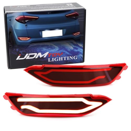 iJDMTOY JSR Style Red Lens LED Bumper Reflector Lights Compatible With 2016-2021 Hyundai Tucson IX35, Function as Tail, Brake & Rear Fog Lamps
