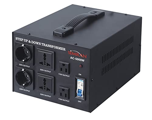 Simran AC-5000 Step Up/Down Voltage Transformer Power Converter for Conversion Between 110 Volt and 220 Volts with Circuit Breaker, CE Certified, 5000 Watts, Black