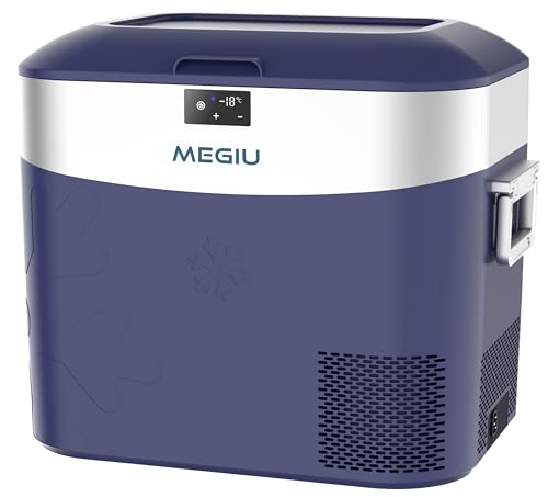 Megiu Car Refrigerator Portable Car Fridge 12V Refrigerator 23 Quart (22 Liter) Freezer Compressor Cooler 12V/24V DC 110～240 V AC for Outdoor Camping Travel Home Use -18℃~+15℃ (Blue)