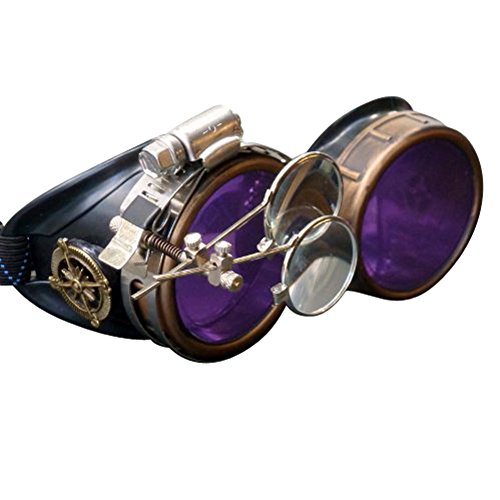 Steampunk Victorian Style Goggles with Compass Design & Ocular Loupe, Rave Glasses