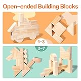 Large Wooden Building Blocks Set - Educational Preschool Learning Toys with Wooden Storage Box, Toddler Blocks Building and Stacking Toys for 3+ Year Old Boy and Girl Gifts