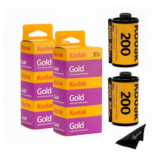 Kodak Gold 200 35mm Film Bundle, 6 Rolls (2x3 Pack), 36 Exposures Each, for 35mm Film Camera Includes Balveli Premium Microfiber Cloth-Kodak 6 Roll Pack
