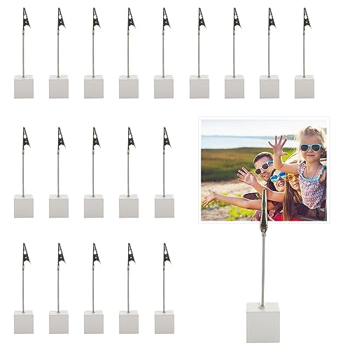 WOPPLXY 30 Pcs Place Card Holder Cube Photo Clips Holder with Alligator Clip, Table Number Holders Cube Base Memo Clips Holders for Wedding, Anniversary Party, Birthday Party, Restaurant - 4.7x1 Inch