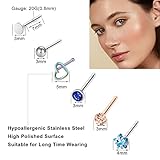 ONESING 44 Pcs 20G Nose Rings Studs for Women Nose Piercings Jewelry Surgical Stainless Steel Straight Nose Studs Moon Star Heart Butterfly Hypoallergenic Body Piercing Jewelry for Women Men