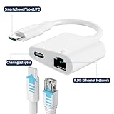 USB C to Ethernet Adapter,2 in 1 RJ45 Ethernet LAN Network Adapter with USB Type C Charge Port Compatible with iPhone 15/Tablet/Laptop and USB C Devices,Plug and Play,Supports 100Mbps Ethernet Network