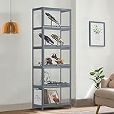 Magshion 5 Levels Acrylic Display Cabinet with Door, Free Standing 3-Sided Clear Display Shelf Case Rack for Store Showcase, Tall Curio Cabinet Bookcase Liquor Storage 23"(L) x 12.5"(W) x 67.5"(H)