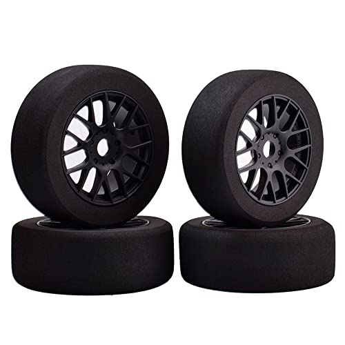 Shaluoman RC Wheels and Tires, 4Pcs 1/8 Off-Road EVA Foam Tires 17mm Hex Hubs Wheels Rim for Kyosho HSP HPI RC Racing Toy Car Trucks Crawlers, 1/8 RC Car Parts and Accessories