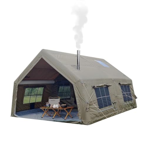UNISTRENGH 4 Season 8-10 Person Inflatable Camping Tent with Separate Living and Sleeping Area, Waterproof Pop-Up Air Tent with Pump and Stove Jack Hole, Extra Large, Quick Set Up (Green_17.2sq m)