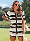 Pink Queen Women Knit Shorts Set 2 Piece Outfits Sweater Cam Shirt with Cam Shorts Sets Striped Black Large