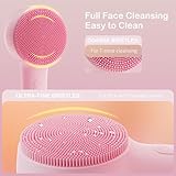 Facial Cleansing Brush Silicone Face Scrubber Waterproof Rechargeable Exfoliator Massage Device for Men & Women, Deep Pore Cleansing, Exfoliating, Removing Blackhead Electric Face Scrub Brush (Pink)