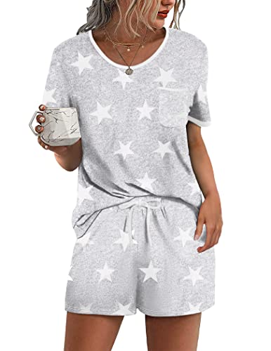 Ekouaer Pajama Set for Women 2 Piece Lounge Set Short Sleeve Tops and Shorts Soft Sleepwear, Chest Pocket