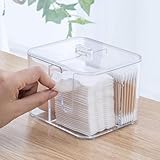 SUNFICON Cotton Swab Balls Box Cotton Pads Holder Organizer Holder Dispenser Storage Canister Cosmetic Pads Container Flossers Case 4-Grid Bathroom Countertop Vanity,Acrylic Crystal Clear