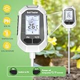 4-in-1 Soil Moisture Meter Digital Plant Temperature/Soil Moisture/PH Meter/Sunlight Intensity Backlight LCD Display Soil Test Meter for Gardening, Farming and Outdoor Plants