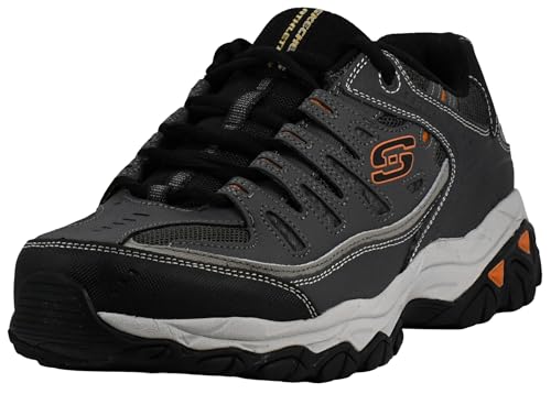 Skechers Men's Afterburn M. Fit Fashion Sneakers – Leather Upper, Memory Foam Insole, Rubber Outsole, Charcoal/Gray, 10.5 X-Wide