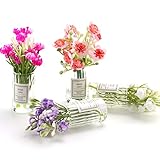 Miniature Flowers with Vase Dollhouse Glass Vase 1:6 Scale Mini Flower in Vase,Flower in Tall Glass Vase(Set of 4)