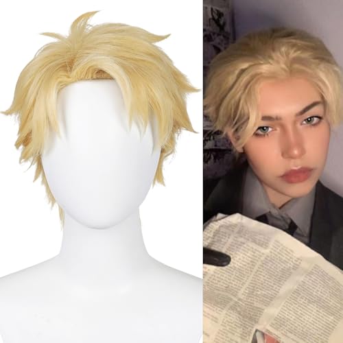 Short Blonde Anime Cosplay Wig Men's Spiky Layered Blonde Male Wigs Synthetic Hair for Men Halloween Costume Party