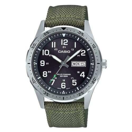 Casio Men's Stainless Steel Solar Powered Cloth Strap, Green, 22 Casual Watch (Model: MTP-S120L-3AVCF)