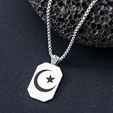 PELOVNY Allah Necklace for Men 925 Sterling Silver Islam Allah Dog Tag Pendant Chain Islamic Muslim Religious Jewelry Gifts for Father Son Husband