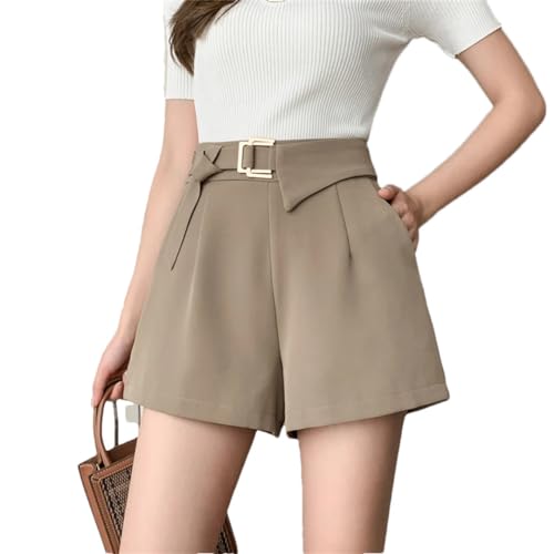 High Waist Women Shorts Korean Lace Up Wide Leg Shorts Ladies High Street Loose Shorts Khaki S