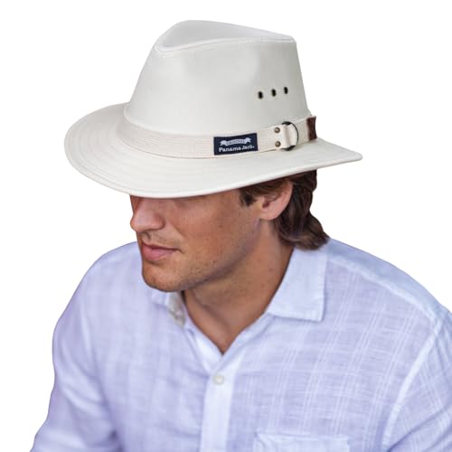 Panama Jack Men's Original Canvas Safari Sun Hat, 2 1/2" Brim, UPF (SPF) 50+ Sun Protection (Natural, Small)