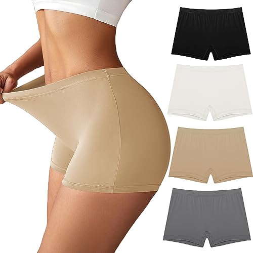 Ekouaer Women's Boyshort Panties Seamless Nylon Underwear Stretch Boxer Briefs 4 Pack (Large)