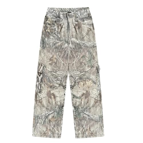 LaurelTree Camo Cargo Pants Straight Wide Leg Trousers Jeans Joggers Sweatpants with Pockets Stretch Fabric Woman Man Camo 03 M