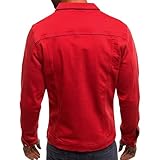 LONGBIDA Men's Casual Classic Denim Jacket Slim Fit Fashion Jean Coat(Red,XL)