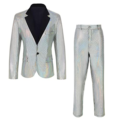 IWQBQ Men's 70s Outfit Disco Suit Shiny Party Outfit Sequin Costume(Z2981WH,M)