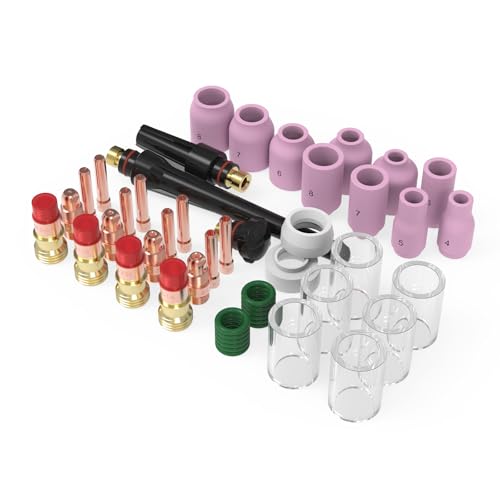 YESWELDER 49Pcs TIG Welding Torch Stubby Gas Lens #10 Pyrex Glass Cup Kit For WP-17/18/26