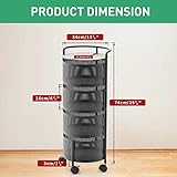 Rotating Kitchen Storage Rack No Assembly, 4-Tier Metal Storage Tower Basket Shelves Organizer on Rolling Wheels with Removal Drawers for Fruit Vegetable Grocery Corns Potato Onion (4-Tier, Black)